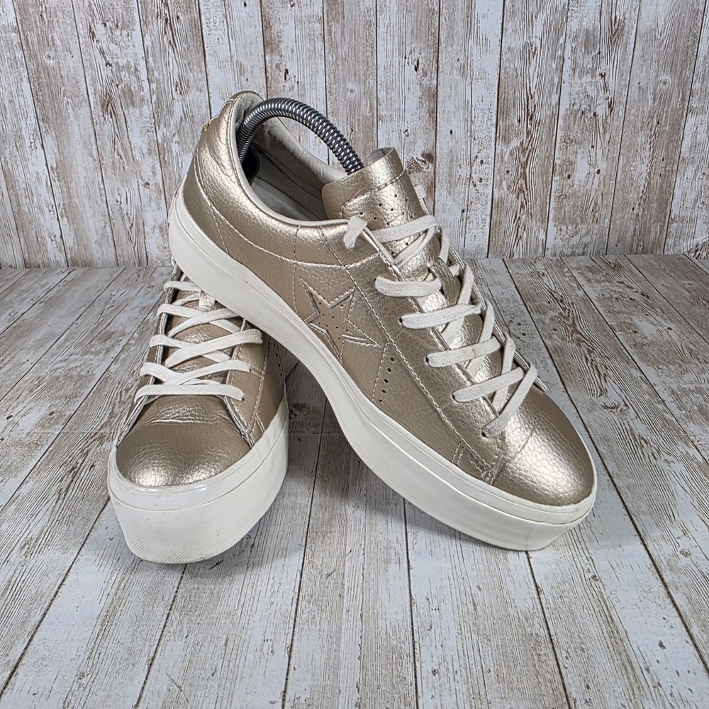 Metallic Gold Platform Sneakers - Women's Casual Fashion - Picture 6 of 8